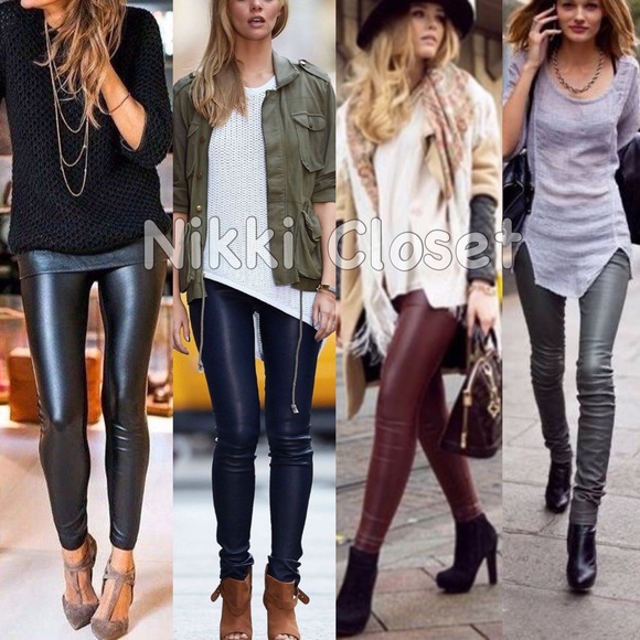 Faux leather high waisted leggings Sexy Burgundy - Picture 3 of 4